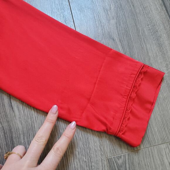 Texere Silk Nightgown Sleep Shirt Large Red Long Sleeve Button Up Classic - Picture 9 of 10